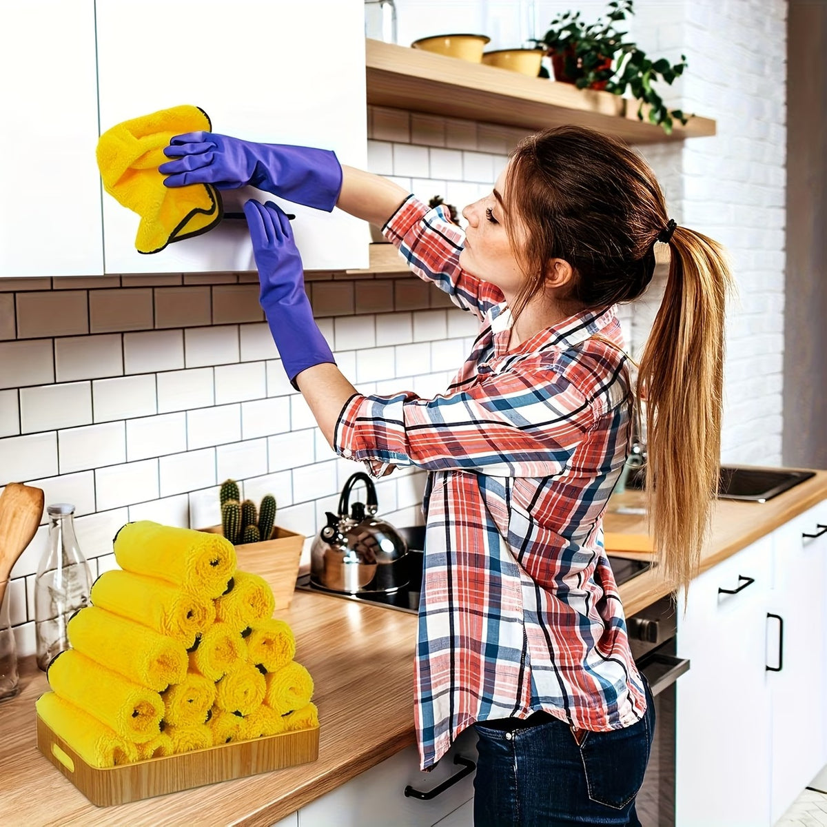 5 Pack Double-Sided Microfiber Cleaning Cloths, Thick Absorbent Towels for Home & Car Cleaning