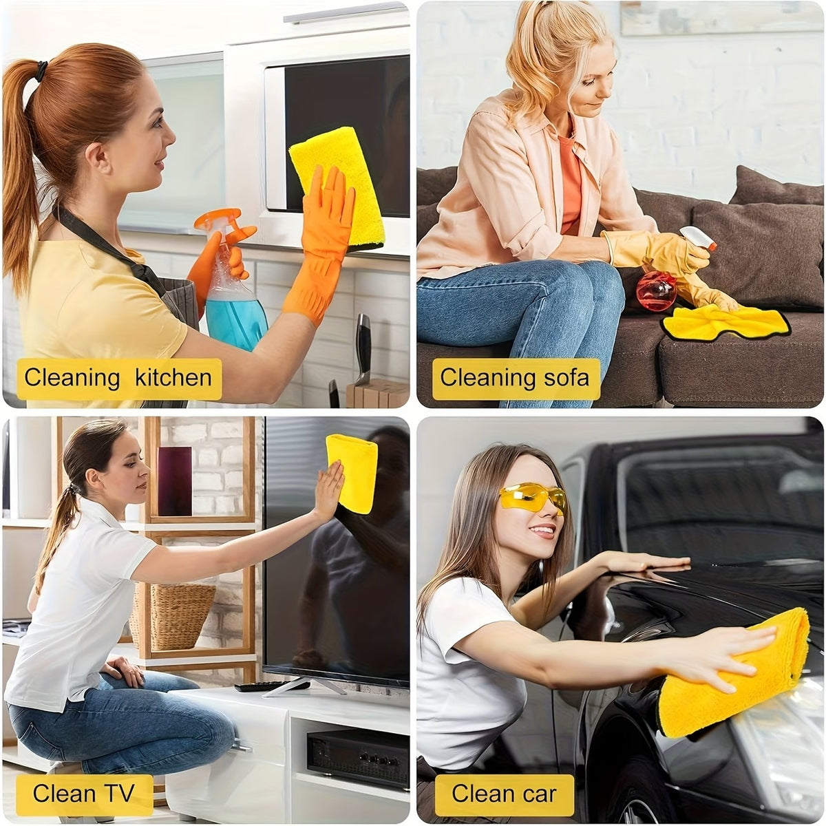5 Pack Double-Sided Microfiber Cleaning Cloths, Thick Absorbent Towels for Home & Car Cleaning
